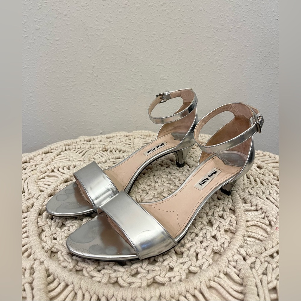 Miu Miu Silver Sandal Kitten Heel
